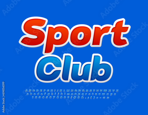 Vector bright Emblem Sport Club. Blue Sticker Font. Creative Alphabet Letters, Numbers and Symbols set