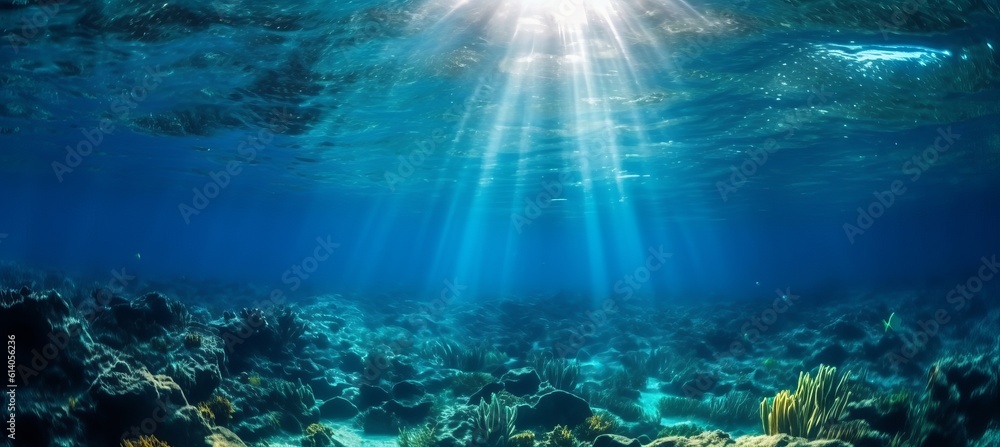 Seabed underwater coral background. Generative AI technology. - obrazy, fototapety, plakaty 