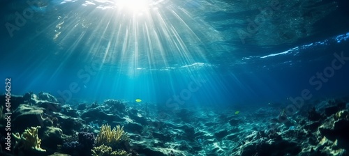 Lights through underwater sea. Generative AI technology. © Hero Design