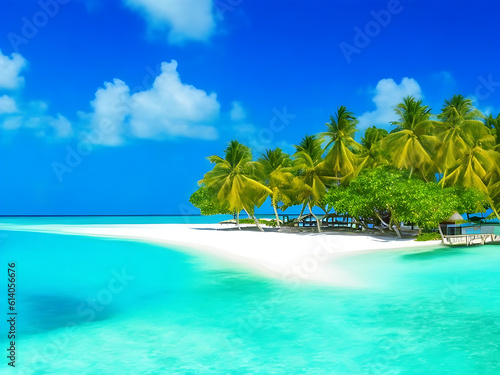 Sunny tropical beach with turquoise water summer holidays vacation background generative ai 