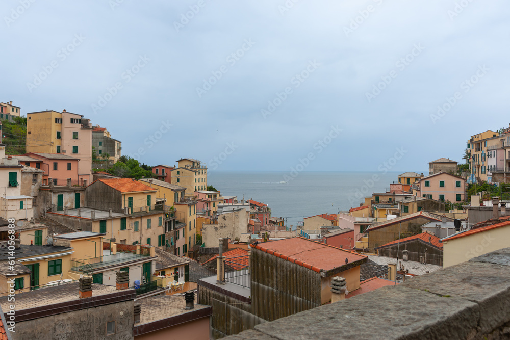 Italian hillside village rooftops in picturesque Cinque Terre