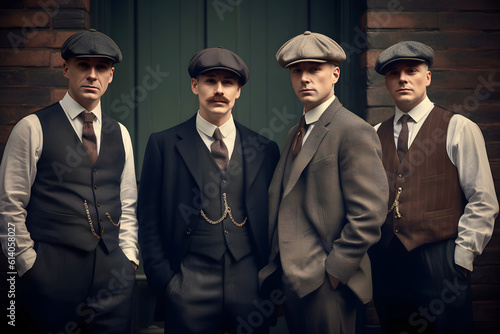 group of 1920s european gangster style men. Neural network generated in May 2023. Not based on any actual person, scene or pattern. Generative AI