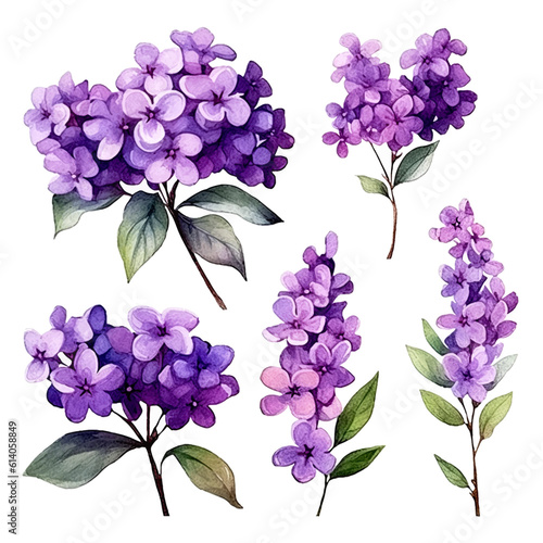 Set of Purple Botanical Watercolor