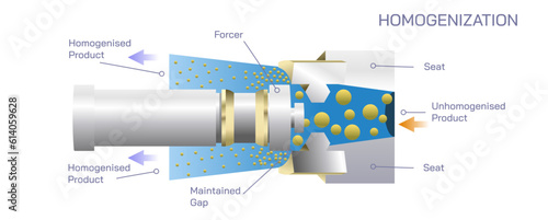 Emulsification vector illustration. dispersing liquid with immiscible components. Instability of emulsion. what is solution. types of mixtures, homogenization process of fluid. mechanical processing.