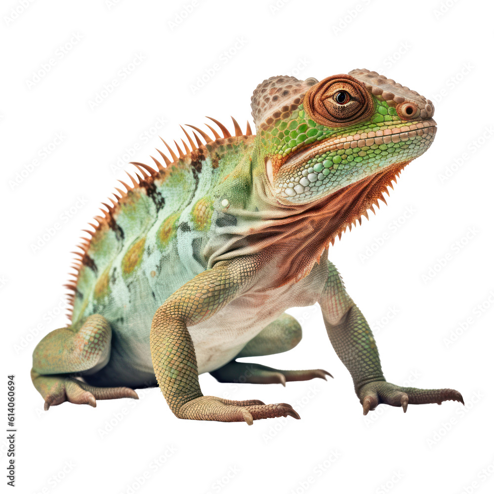 green iguana isolated on transparent background cutout