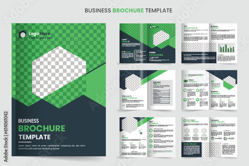 Brochure template layout design and corporate company profile green color  minimal 12-page brochure template design