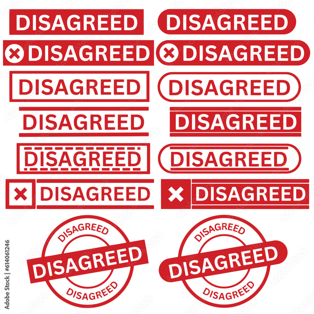 Set of disagreed rubber stamp. Red disagreed rubber stamp, Check mark icon design, Confirmation concept, vector illustration isolated Set of disagreed rubber stamp. Red disagreed rubber stamp, Check mark icon design, Confirmation concept, vector illustration isolated