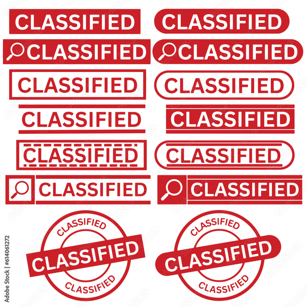 Set of classified rubber stamp. Red classified rubber stamp, Check mark icon design, Confirmation concept, vector illustration isolated Set of classified rubber stamp. Red classified rubber stamp, Check mark icon design, Confirmation concept, vector illustration isolated