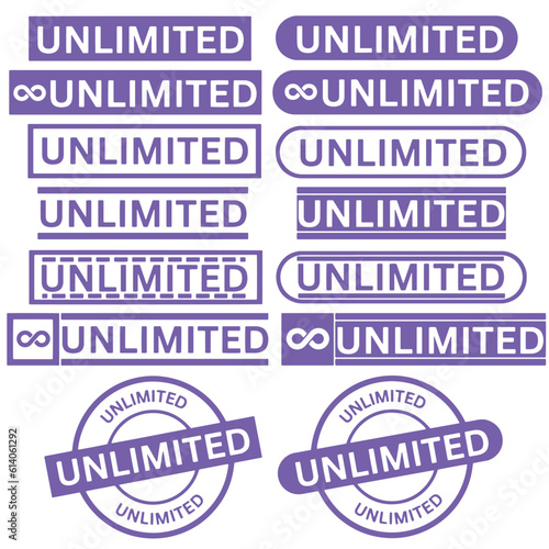 Set of unlimited rubber stamp. Purple unlimited rubber stamp, Check mark icon design, Confirmation concept, vector illustration isolated