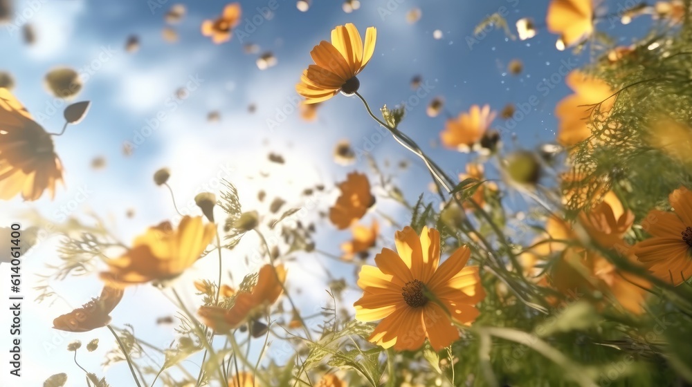 Delicate and bright flowers fall gracefully from the sky. Beauty and wonder of nature. Petals gently fall in the air. Sense of freedom and natural beauty. Generative AI Delicate and bright flowers fall gracefully from the sky. Beauty and wonder of nature. Petals gently fall in the air. Sense of freedom and natural beauty. Generative AI