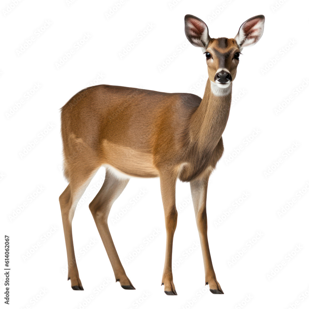 female roe deer isolated on transparent background cutout Stock