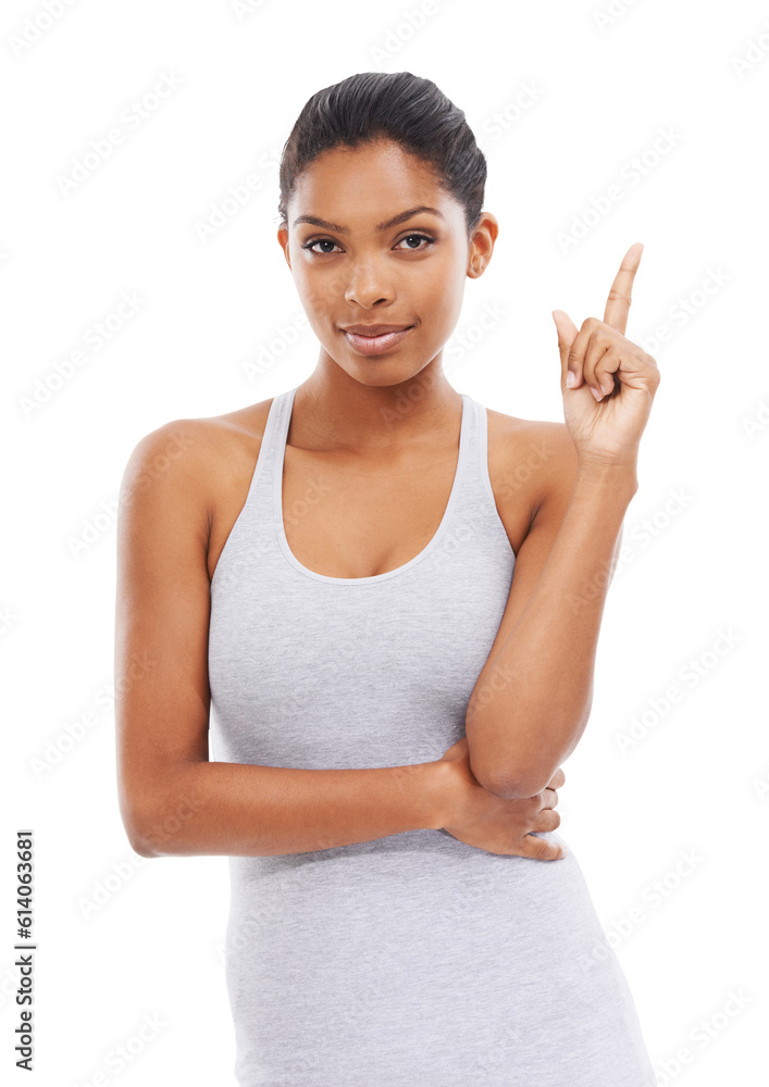 Portrait, pointing up and woman with fitness, exercise and model isolated against a transparent background. Face, female person or athlete with hand gesture, workout goal or target with png or health Portrait, pointing up and woman with fitness, exercise and model isolated against a transparent background. Face, female person or athlete with hand gesture, workout goal or target with png or health