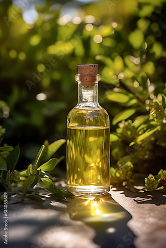 Olive oil in the olive in a sunny garden