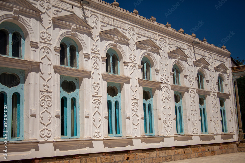 historical building with white and blue paint