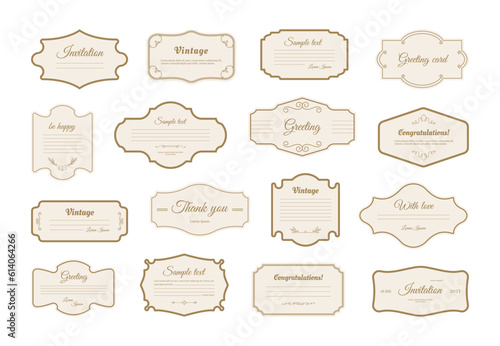 Classic borders, vintage frames. Retro ornaments for elegant luxury label with copy space for text, cute royal victorian graphic, ornate emblems. Vector pattern, decoration isolated elements