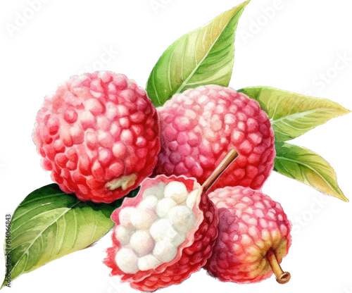 Watercolor Illustration Showcasing a Box Overflowing with Plump Lychee Fruits