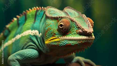 Green colored chameleon close up. © Prasanth