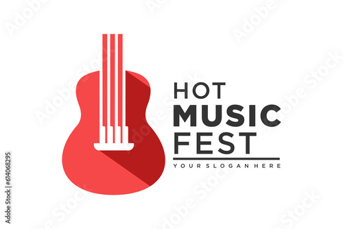 Guitar logo Design Vector Stock Illustration . Guitar Shop Logo . Rock music festival logo