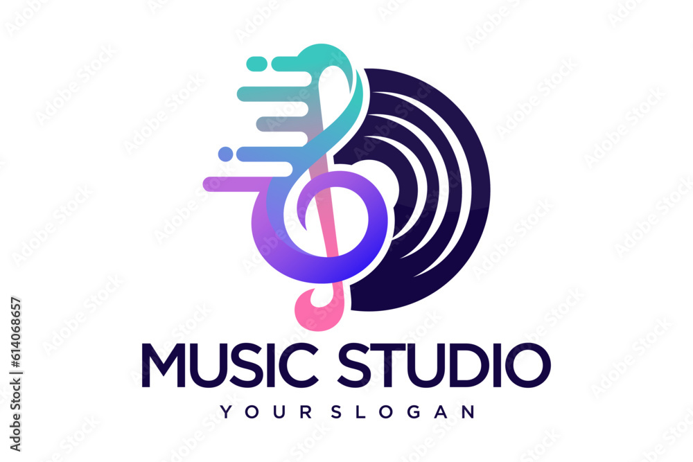 Music logo template. note and vinyl record icon.vector illustration Music logo template. note and vinyl record icon.vector illustration