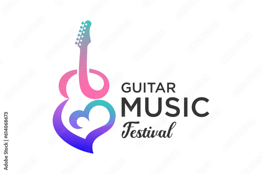 Fototapeta premium Guitar logo Design Vector Stock Illustration.modern music,Guitar Shop Logo. Rock music festival logo