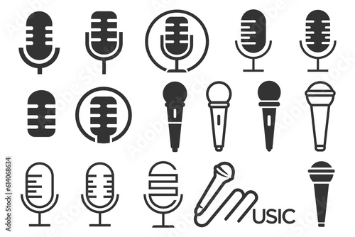 set of microphone logo design. Podcast with microphone logo inspiration. vector illustration.