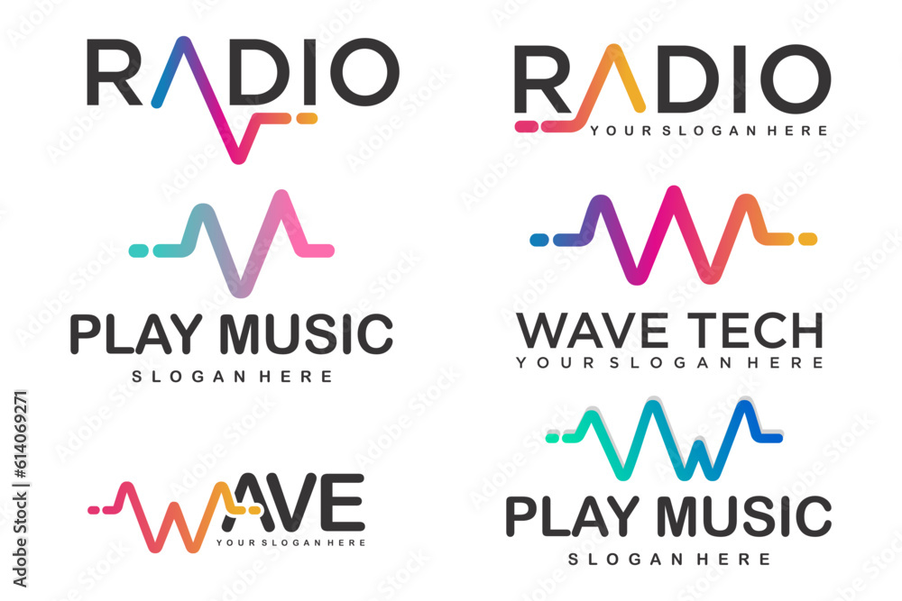 Sound wave icons set . Music waves symbols. Audio logos template. Voice equalizer emblems idea.