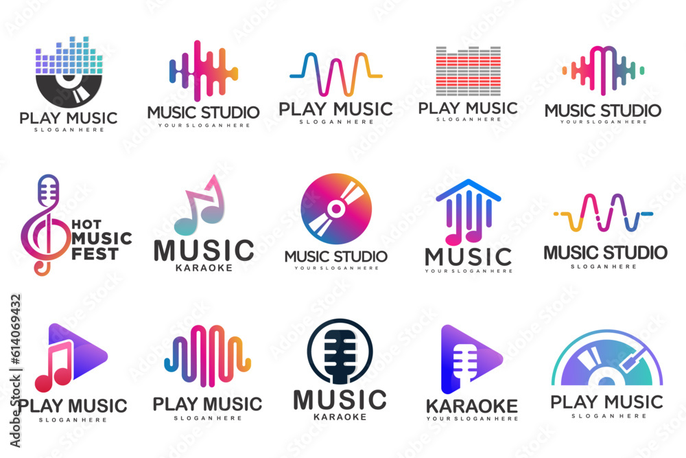 Music icons set.vector logos with musical notes and audio wave .music festival.Vector Illustration. Music icons set.vector logos with musical notes and audio wave .music festival.Vector Illustration.
