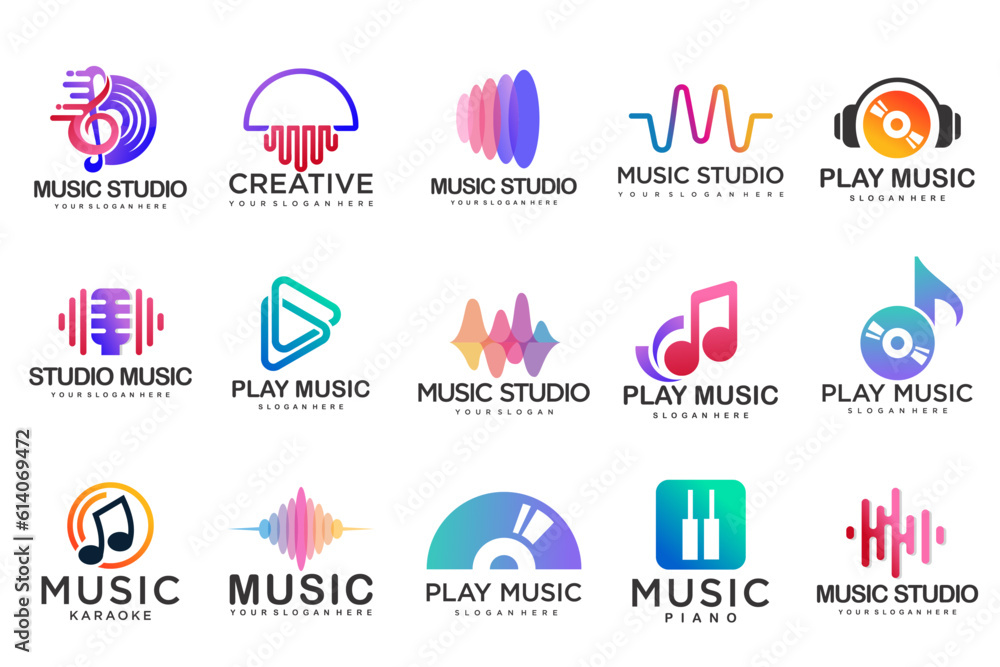 Music icons set.vector logos with musical notes and audio wave .music festival.Vector Illustration. Music icons set.vector logos with musical notes and audio wave .music festival.Vector Illustration.