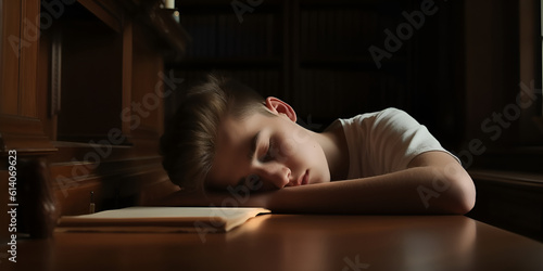 Boy student sleeps during lessons.