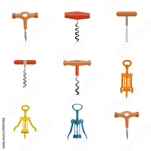 Vector Illustration Of Corkscrew Set, Vector illustration. Vintage style. Different Types Of Colorful Clip Art Corkscrew Isolated Vector Illustration Set.