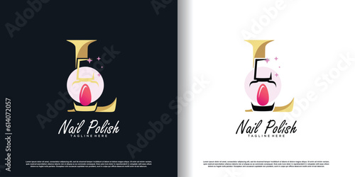 initial letter L logo design template with nail polish icon and creative concept premium vector