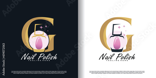 initial letter G logo design template with nail polish icon and creative concept premium vector