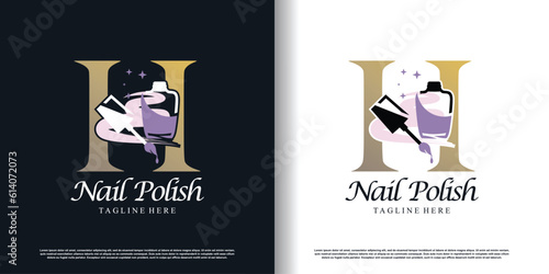 initial letter H logo design template with nail polish icon and creative concept premium vector