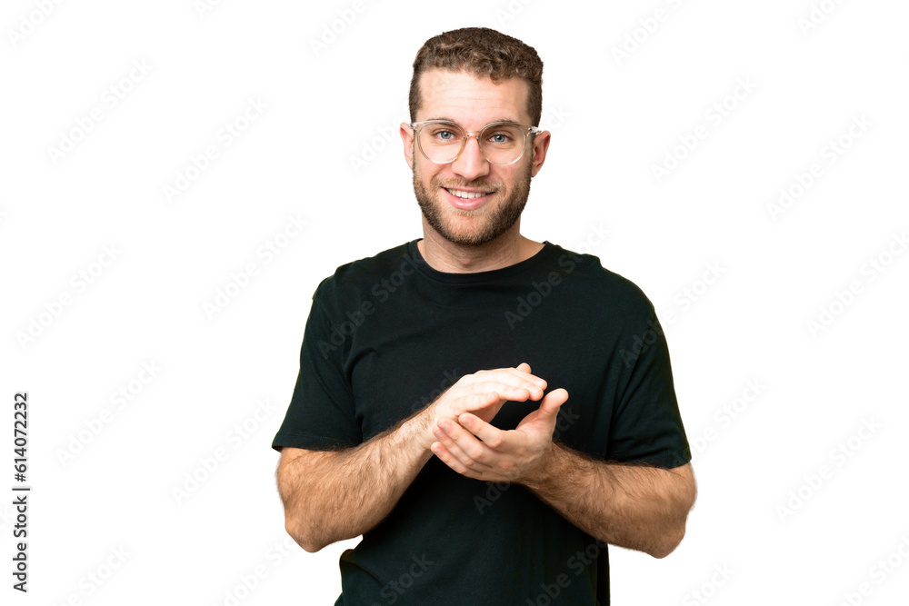 Young handsome blonde man over isolated chroma key background applauding Young handsome blonde man over isolated chroma key background applauding