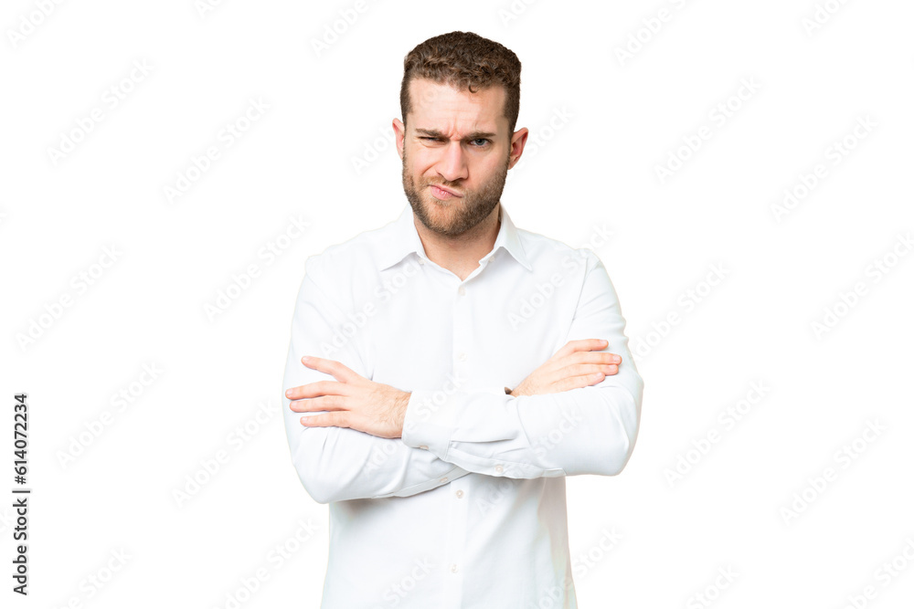 Young handsome blonde man over isolated chroma key background with unhappy expression Young handsome blonde man over isolated chroma key background with unhappy expression