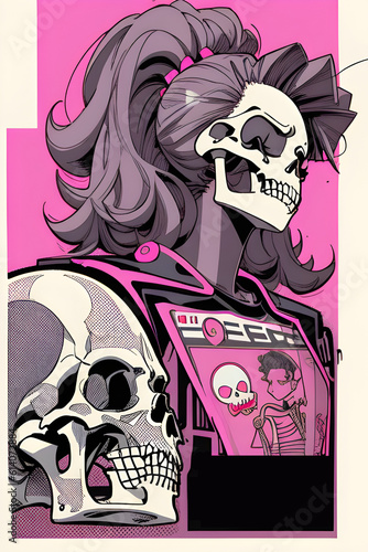Gig concert poster featuring skulls and skeletons. (AI-generated fictional illustration) 