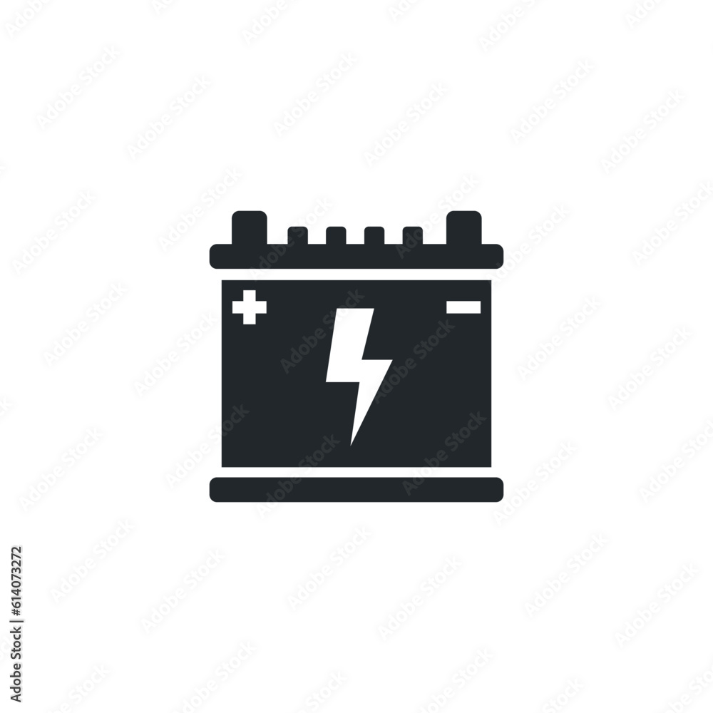 flat vector image on white background, car battery icon, power supply for a vehicle flat vector image on white background, car battery icon, power supply for a vehicle