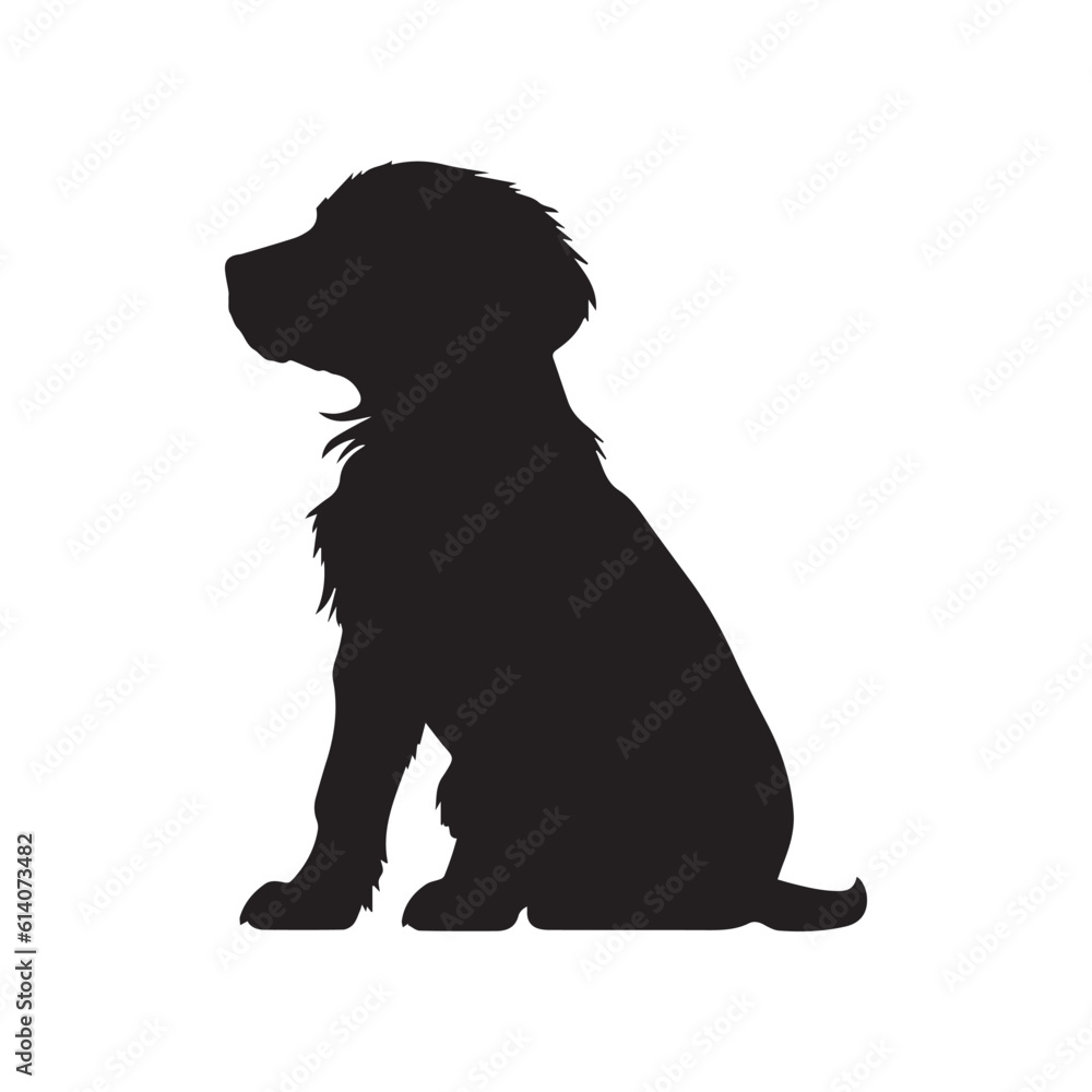 Puppy dog silhouette with vector illustration, white background Puppy dog silhouette with vector illustration, white background