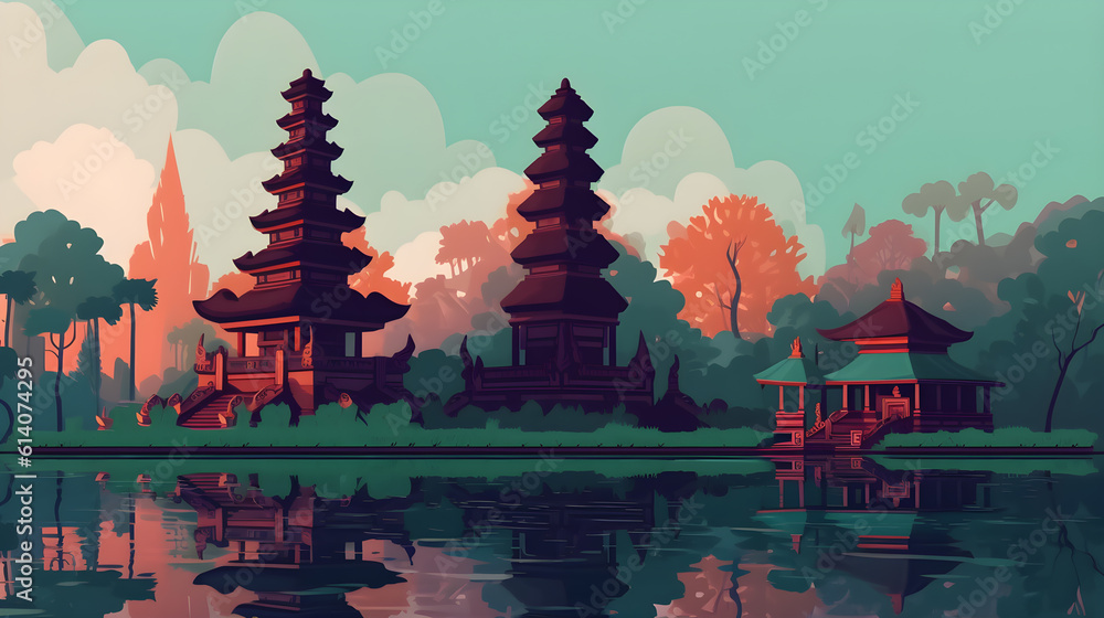 temple bali indonesia flat vector illustrations design