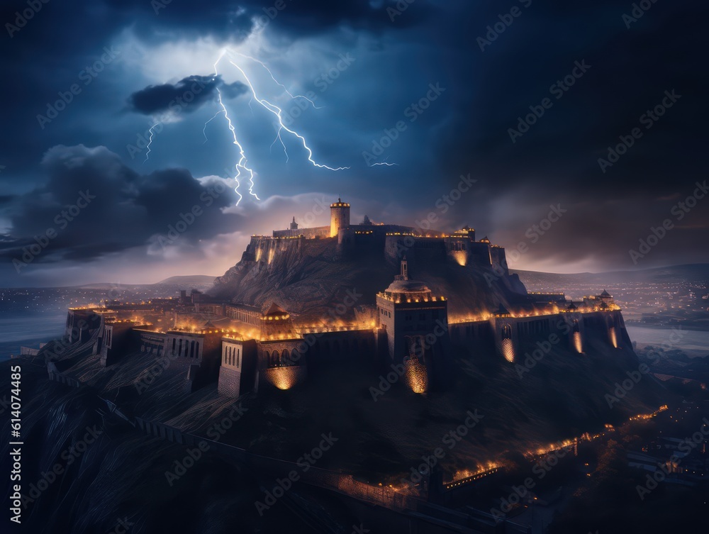 Fototapeta premium beautiful citadel made of sapphires Cinematic Photography Sharp stunning lighting