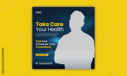 Healthcare, Medical Social Media Post Template Layout Design. Hospital, doctor social media post design