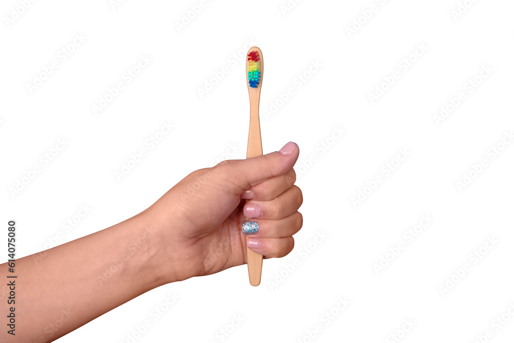 hand holding bamboo toothbrush isolated on transparent background hand holding bamboo toothbrush isolated on transparent background