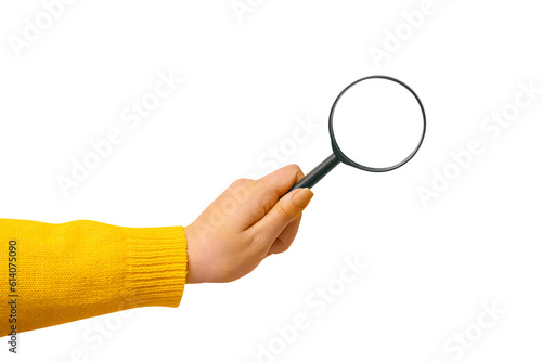 magnifier in hand  isolated on transparent background