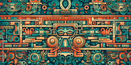 Aztec pattern featuring bold and intricate patterns reminiscent of the ancient civilization's art and cultural symbolism. Generative AI