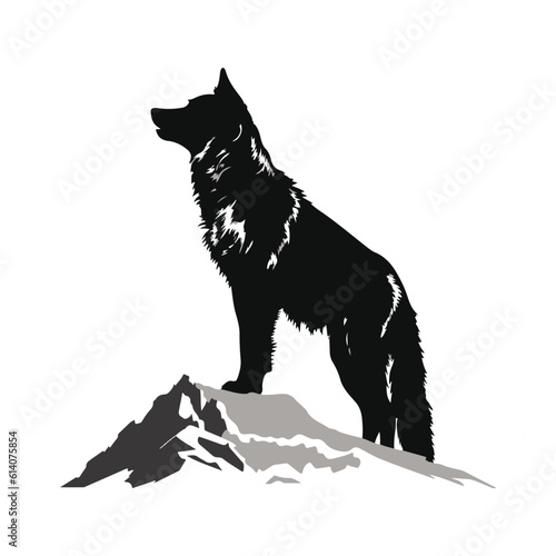 Wolf black silhouette with vector illustration