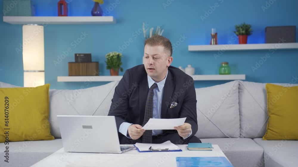 Home office worker man works confused. Home office worker man works confused.