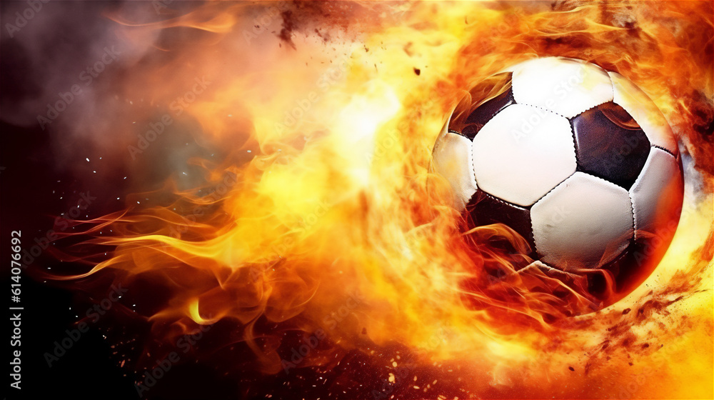 soccer ball in fire. Wallpaper, Background, Banner Sports. Ai generated