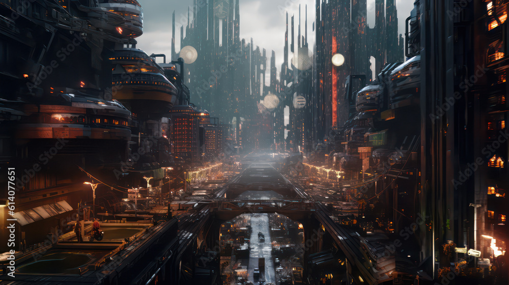 A grim bird’s eye view of a dystopian city with pollution and riots in cyberpunk style. This image portrays the dark and violent side of a futuristic world AI Generative A grim bird’s eye view of a dystopian city with pollution and riots in cyberpunk style. This image portrays the dark and violent side of a futuristic world AI Generative