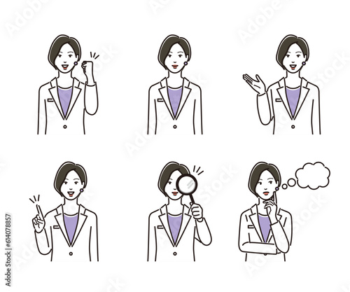 白衣姿の女性　よくあるポーズのセット
