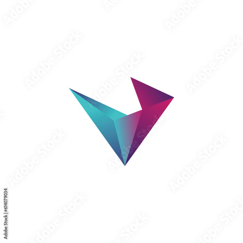 abstract trendy multicolored logo design element in letter v shape